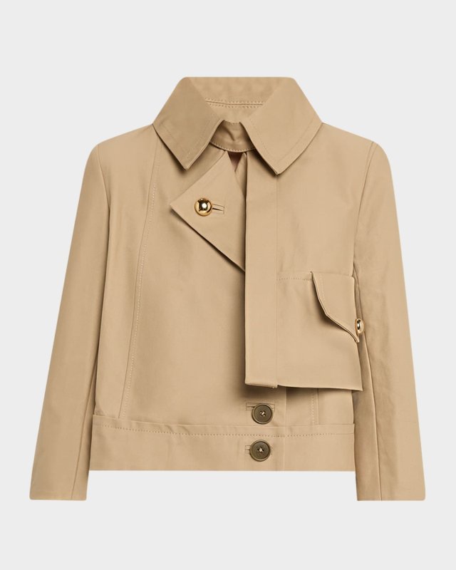 Pleated Asymmetric Short Trench Jacket